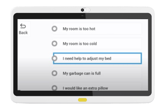 Service Request feature on HCI bedside hospital tablet.