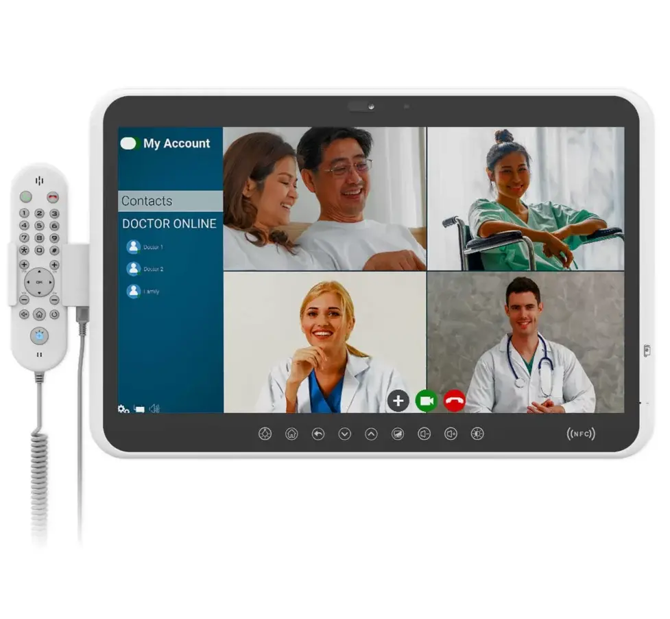 22" Bedside Infotainment Terminal in white, showing HCI ONE sample data