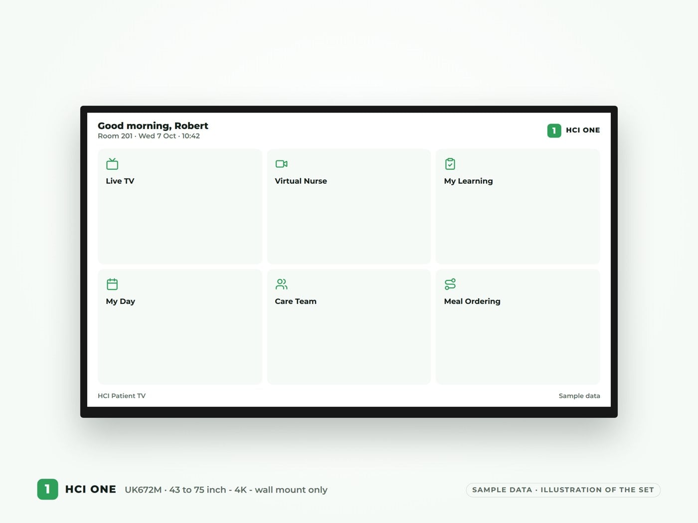 LG Healthcare TVs showing HCI ONE sample data