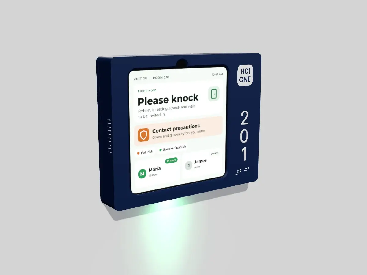 HomeView Edge door sign enclosure, angle view