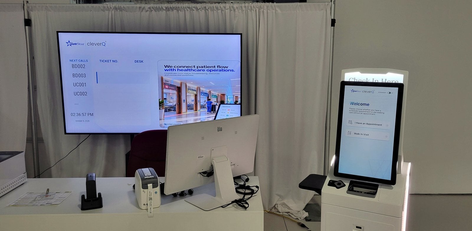 Check-in kiosk and flow board